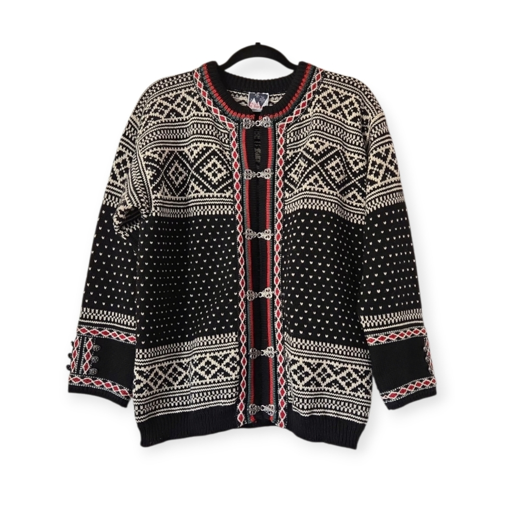 Dale of Norway Women's Nordic Ski Sweater Fair Isle Clasp Closure Wool Size L